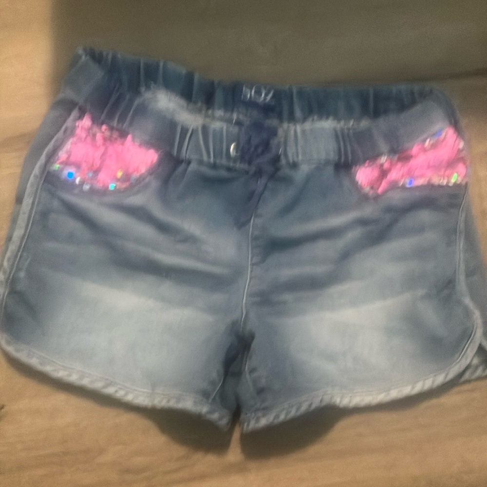 Squeeze Denim Shorts with Pink Sequin Details